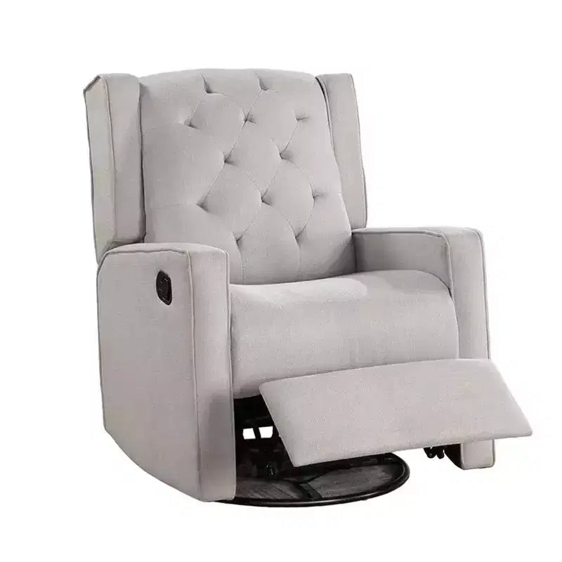 Royal Hampton Swivel Glider Manual Recliner, Solid Wood, Light Gray Burlap