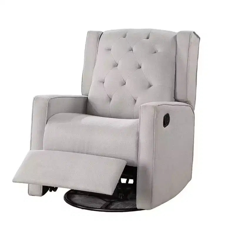 Royal Hampton Swivel Glider Manual Recliner, Solid Wood, Light Gray Burlap
