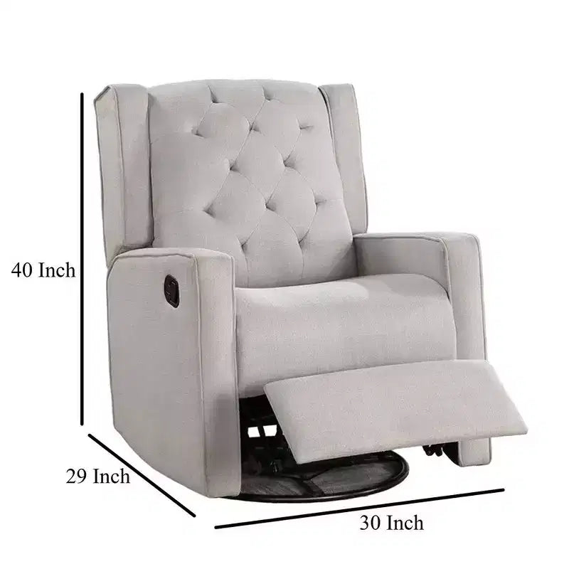 Royal Hampton Swivel Glider Manual Recliner, Solid Wood, Light Gray Burlap