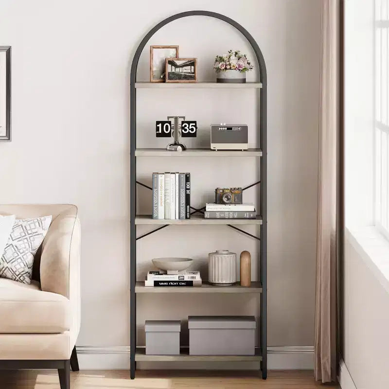 5-Tier Open Bookshelf with Arched Design & Metal Frame -70.8 Tall Freestanding Display Rack Organizer for Living Room, Office, Bedroom