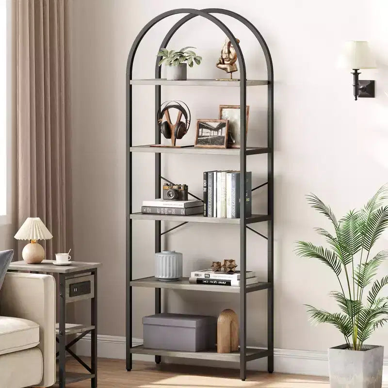 5-Tier Open Bookshelf with Arched Design & Metal Frame -70.8 Tall Freestanding Display Rack Organizer for Living Room, Office, Bedroom