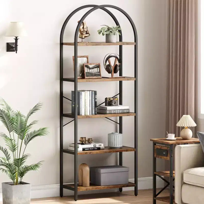 5-Tier Open Bookshelf with Arched Design & Metal Frame -70.8 Tall Freestanding Display Rack Organizer for Living Room, Office, Bedroom