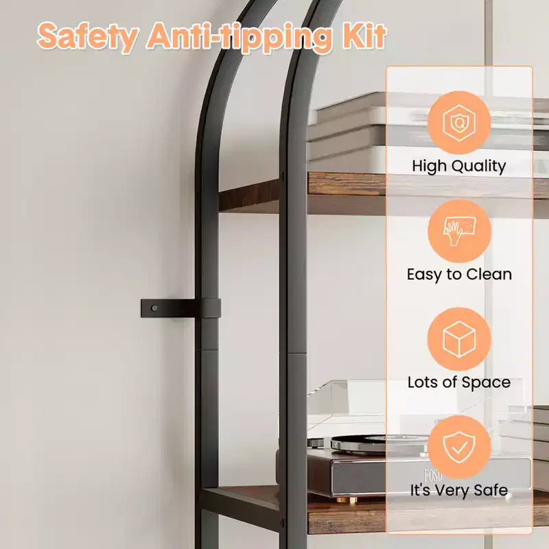 5-Tier Open Bookshelf with Arched Design & Metal Frame -70.8 Tall Freestanding Display Rack Organizer for Living Room, Office, Bedroom