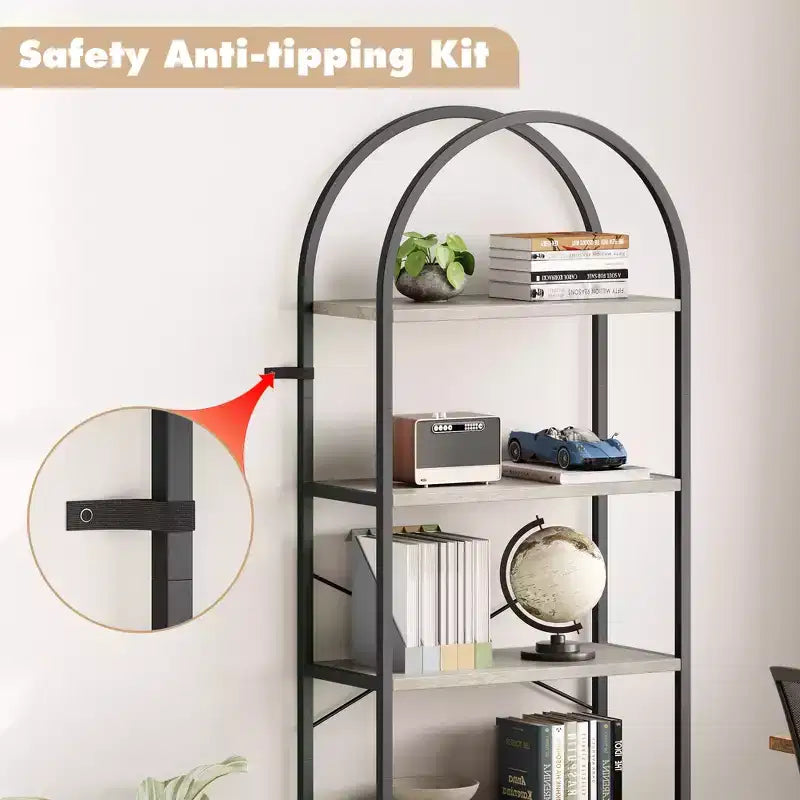 5-Tier Open Bookshelf with Arched Design & Metal Frame -70.8 Tall Freestanding Display Rack Organizer for Living Room, Office, Bedroom
