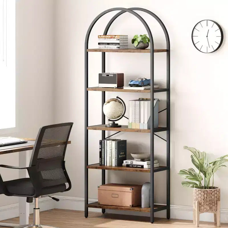 5-Tier Open Bookshelf with Arched Design & Metal Frame -70.8 Tall Freestanding Display Rack Organizer for Living Room, Office, Bedroom