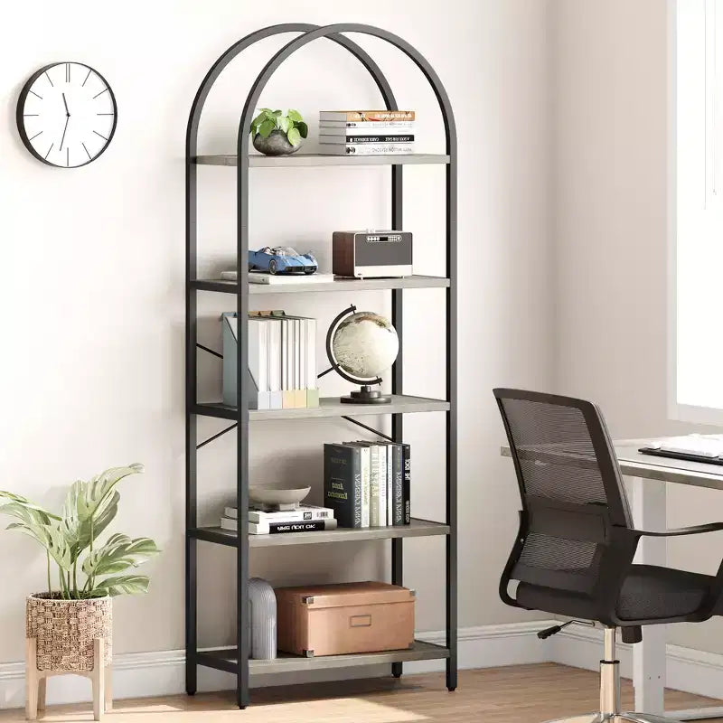 5-Tier Open Bookshelf with Arched Design & Metal Frame -70.8 Tall Freestanding Display Rack Organizer for Living Room, Office, Bedroom