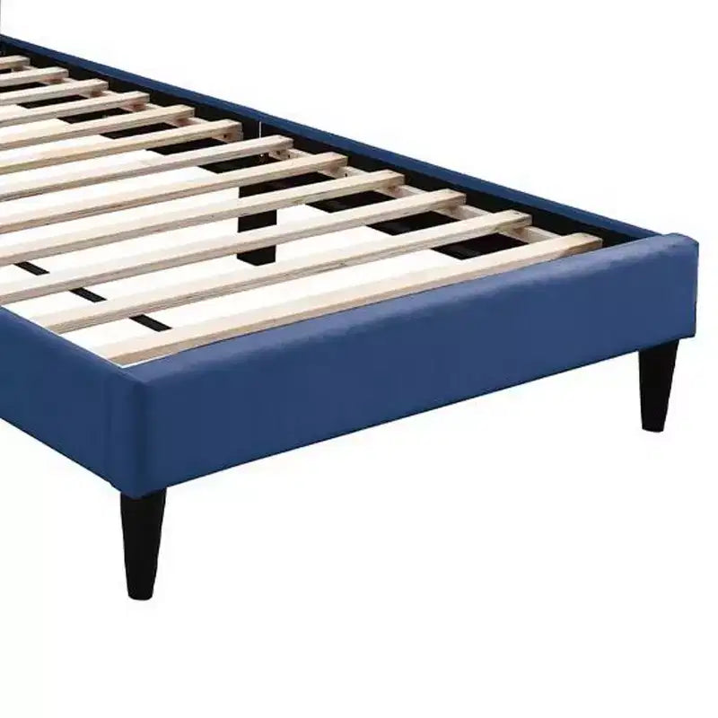 Royal Hampton Twin Bed, Tufted Navy Blue Velvet Upholstery, Chevron Stitch