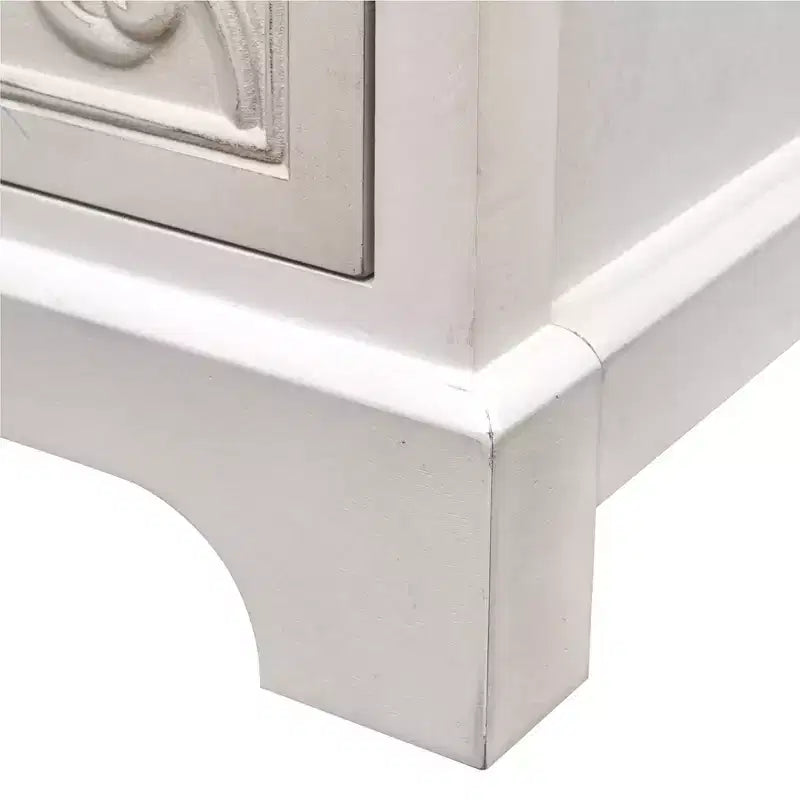 eHemco Ornate Floral Carved End Table with Storage, 18 x 14 x 30.5 Inches, Retro Style Living Room Furniture, Natural and White