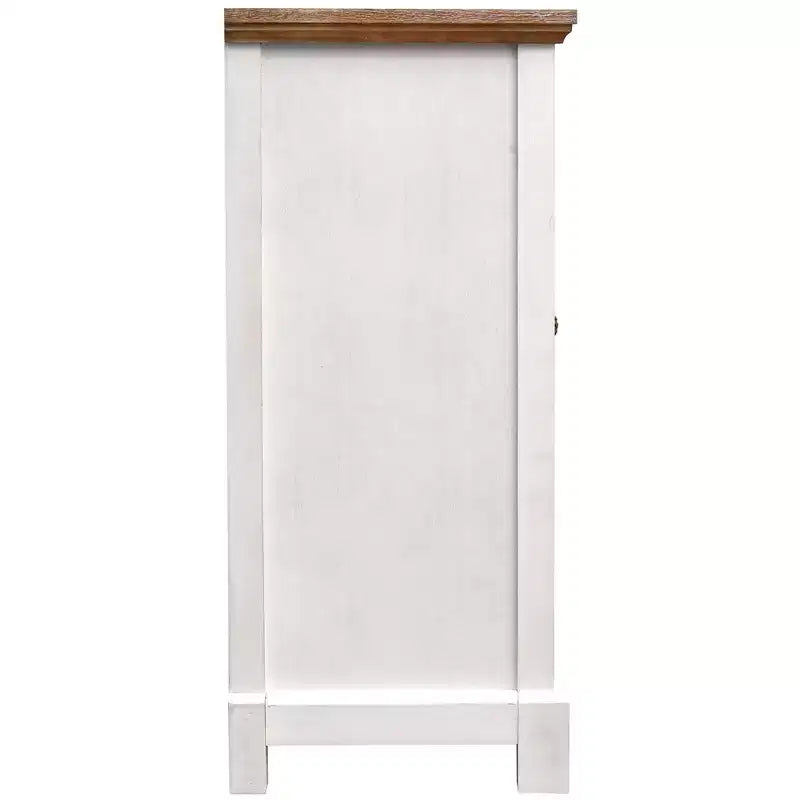eHemco Ornate Floral Carved End Table with Storage, 18 x 14 x 30.5 Inches, Retro Style Living Room Furniture, Natural and White
