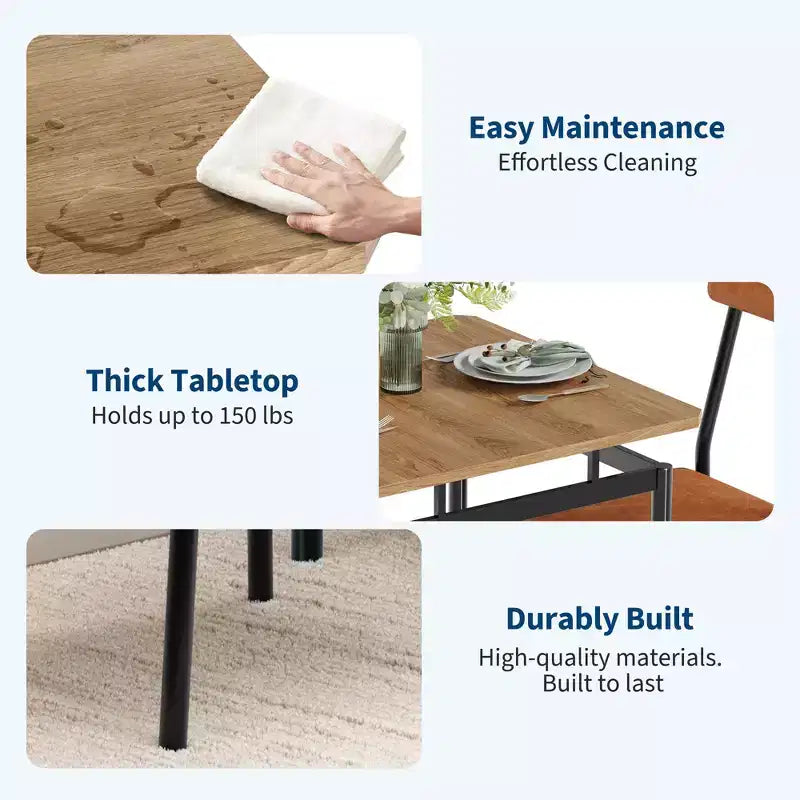 Industrial Dining Table Set for 2, Wooden Kitchen Table Set, Farmhouse Breakfast Nook Furniture Set, for Dining Room, Apartment, Studio