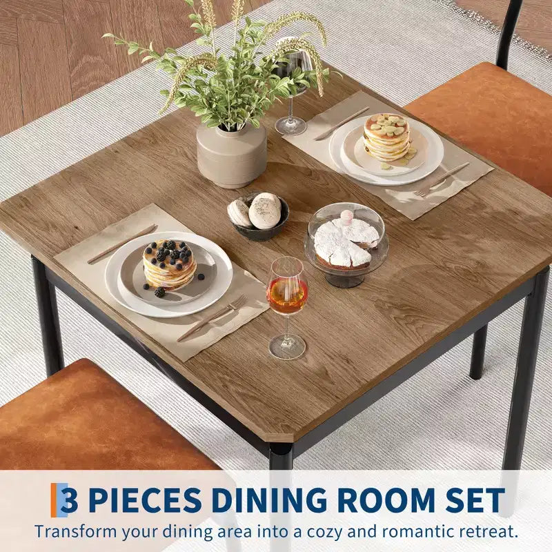 Industrial Dining Table Set for 2, Wooden Kitchen Table Set, Farmhouse Breakfast Nook Furniture Set, for Dining Room, Apartment, Studio