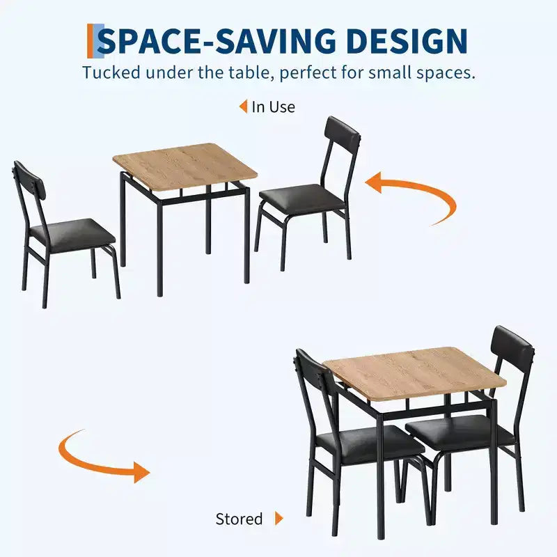 Industrial Dining Table Set for 2, Wooden Kitchen Table Set, Farmhouse Breakfast Nook Furniture Set, for Dining Room, Apartment, Studio