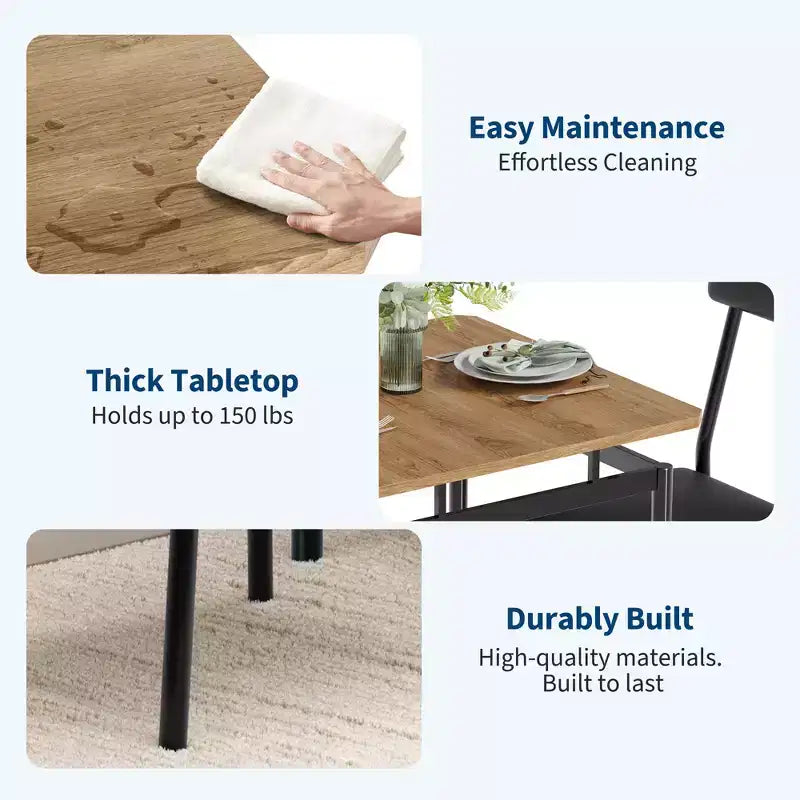 Industrial Dining Table Set for 2, Wooden Kitchen Table Set, Farmhouse Breakfast Nook Furniture Set, for Dining Room, Apartment, Studio