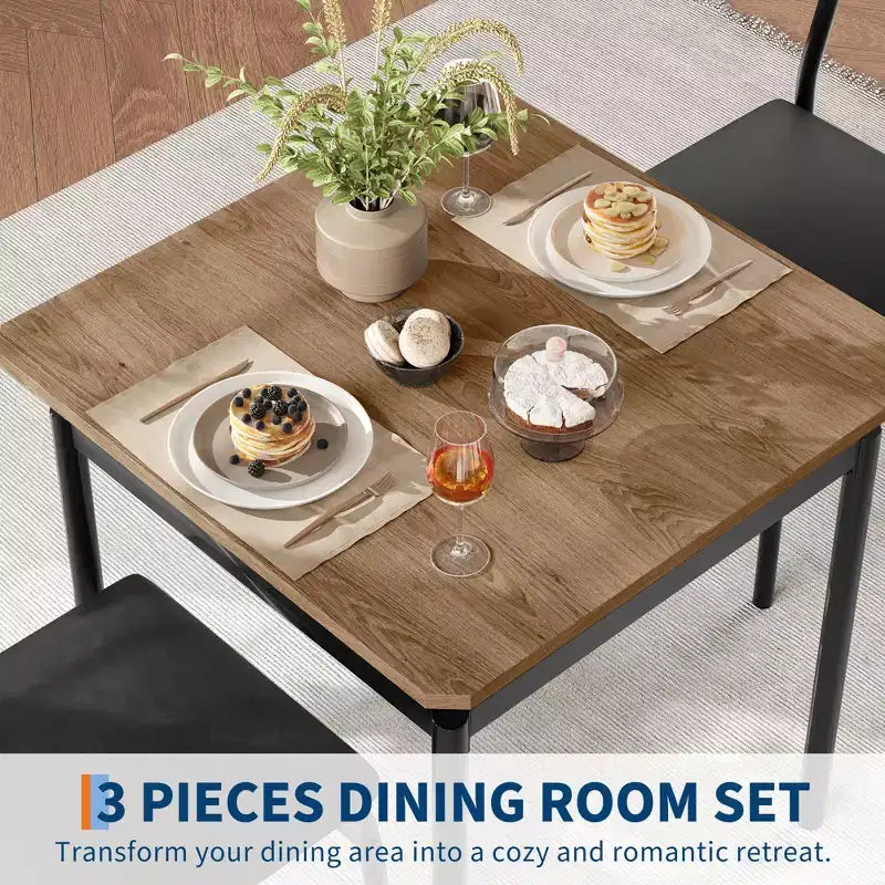 Industrial Dining Table Set for 2, Wooden Kitchen Table Set, Farmhouse Breakfast Nook Furniture Set, for Dining Room, Apartment, Studio