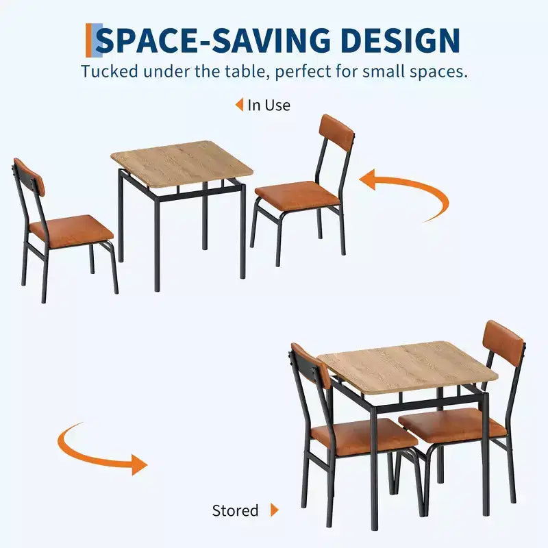 Industrial Dining Table Set for 2, Wooden Kitchen Table Set, Farmhouse Breakfast Nook Furniture Set, for Dining Room, Apartment, Studio