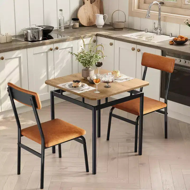 Industrial Dining Table Set for 2, Wooden Kitchen Table Set, Farmhouse Breakfast Nook Furniture Set, for Dining Room, Apartment, Studio