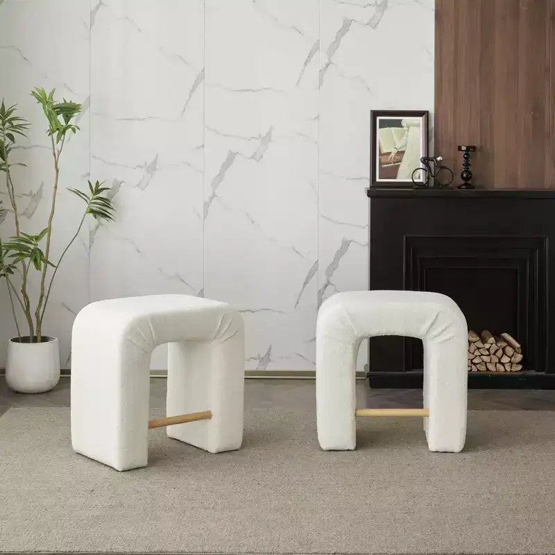 Okak 24 Inverted U-Shaped Boucle Bar Stools Set of 2, Modern Dining Chairs with Footrest, Chic Stools for Kitchen Island, Living Room