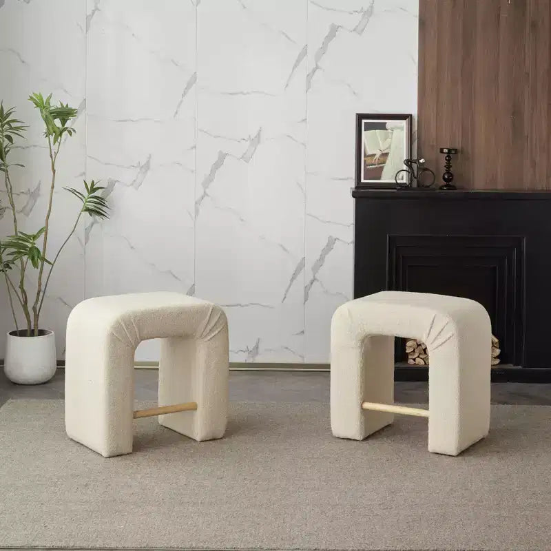 Okak 24 Inverted U-Shaped Boucle Bar Stools Set of 2, Modern Dining Chairs with Footrest, Chic Stools for Kitchen Island, Living Room