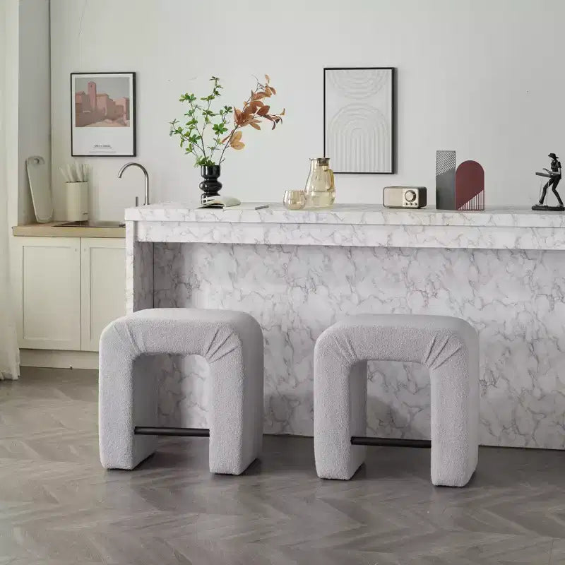 Okak 24 Inverted U-Shaped Boucle Bar Stools Set of 2, Modern Dining Chairs with Footrest, Chic Stools for Kitchen Island, Living Room