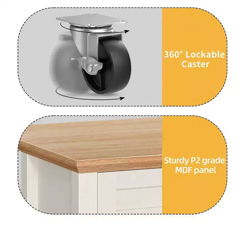 Rolling Kitchen Island Cart with Folding Drop Leaf & Power Outlets Kitchen Storage Cart with Drawers with Adjustable Shelves, Beige