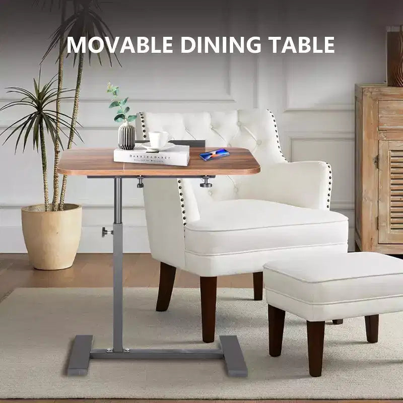 Overbed Bedside Table with Wheels, Tiltable Hospital Bed Table Over The Bed, Pneumatic Adjustable Rolling Laptop Desk, Mobile Standing Desk for Home