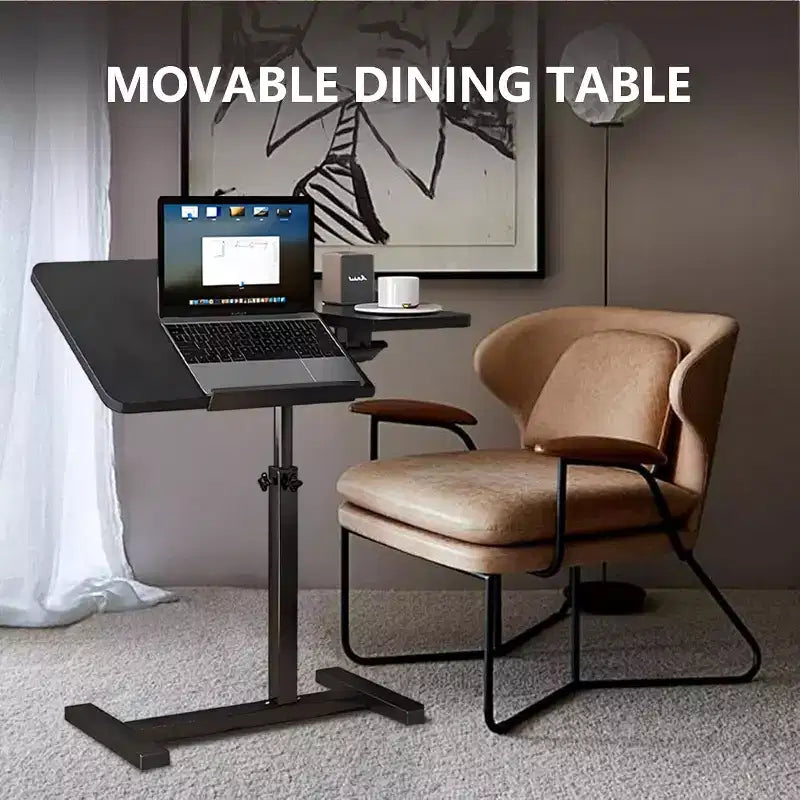 Overbed Bedside Table with Wheels, Tiltable Hospital Bed Table Over The Bed, Pneumatic Adjustable Rolling Laptop Desk, Mobile Standing Desk for Home