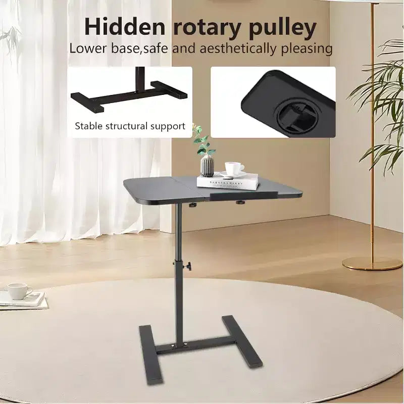 Overbed Bedside Table with Wheels, Tiltable Hospital Bed Table Over The Bed, Pneumatic Adjustable Rolling Laptop Desk, Mobile Standing Desk for Home