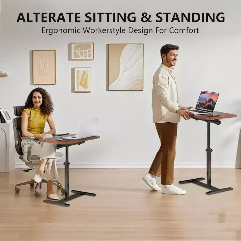 Overbed Bedside Table with Wheels, Tiltable Hospital Bed Table Over The Bed, Pneumatic Adjustable Rolling Laptop Desk, Mobile Standing Desk for Home
