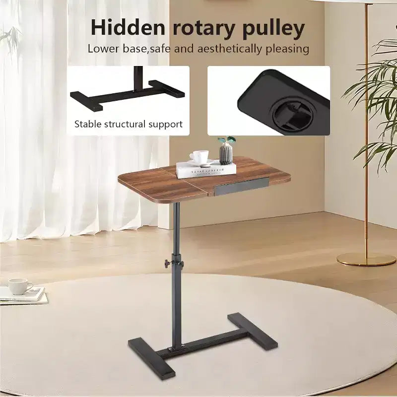Overbed Bedside Table with Wheels, Tiltable Hospital Bed Table Over The Bed, Pneumatic Adjustable Rolling Laptop Desk, Mobile Standing Desk for Home