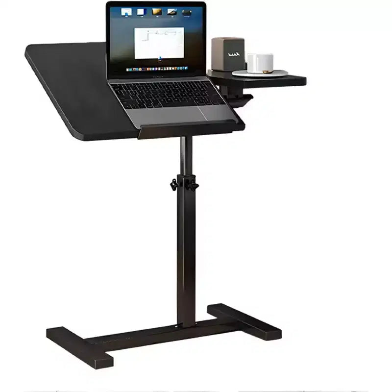 Overbed Bedside Table with Wheels, Tiltable Hospital Bed Table Over The Bed, Pneumatic Adjustable Rolling Laptop Desk, Mobile Standing Desk for Home