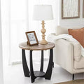 COZAYH Rustic Farmhouse Round End Table, Storage Shelf for Living Room, Set of 2