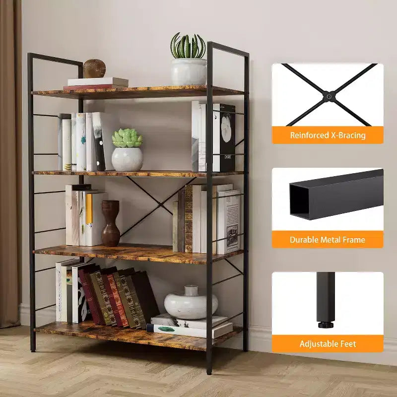 4-layer wooden bookshelf,45-inch modern simple bookshelf,shelf suitable for living room and bedroom
