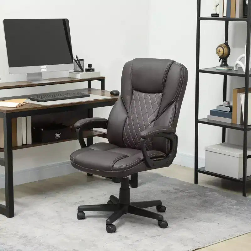 High Back Ergonomic Office Chair, PU Leather Executive Desk Chair with Adjustable Height and Swivel Wheels