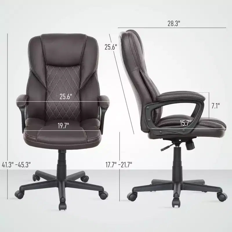 High Back Ergonomic Office Chair, PU Leather Executive Desk Chair with Adjustable Height and Swivel Wheels