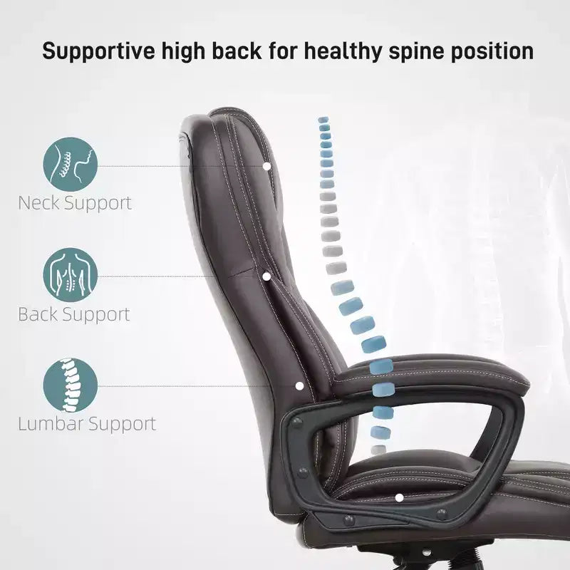 High Back Ergonomic Office Chair, PU Leather Executive Desk Chair with Adjustable Height and Swivel Wheels