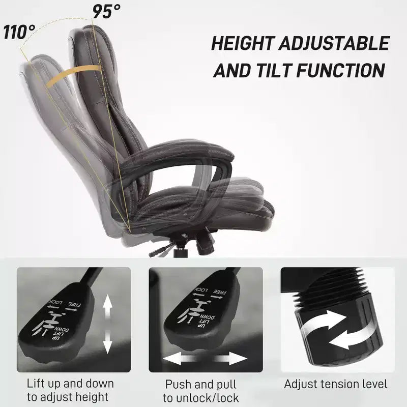 High Back Ergonomic Office Chair, PU Leather Executive Desk Chair with Adjustable Height and Swivel Wheels