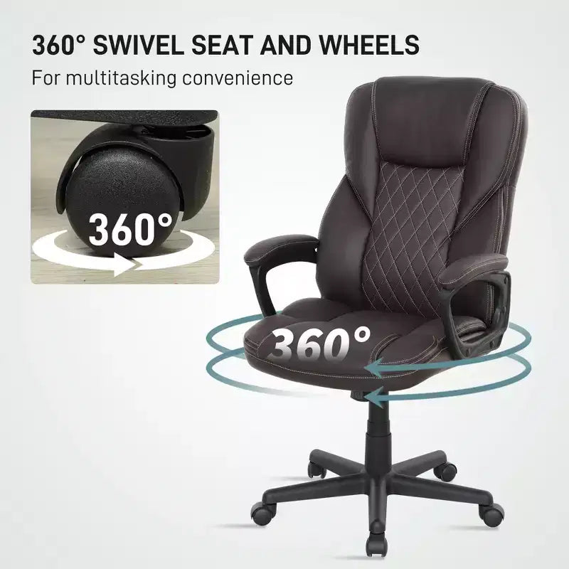 High Back Ergonomic Office Chair, PU Leather Executive Desk Chair with Adjustable Height and Swivel Wheels