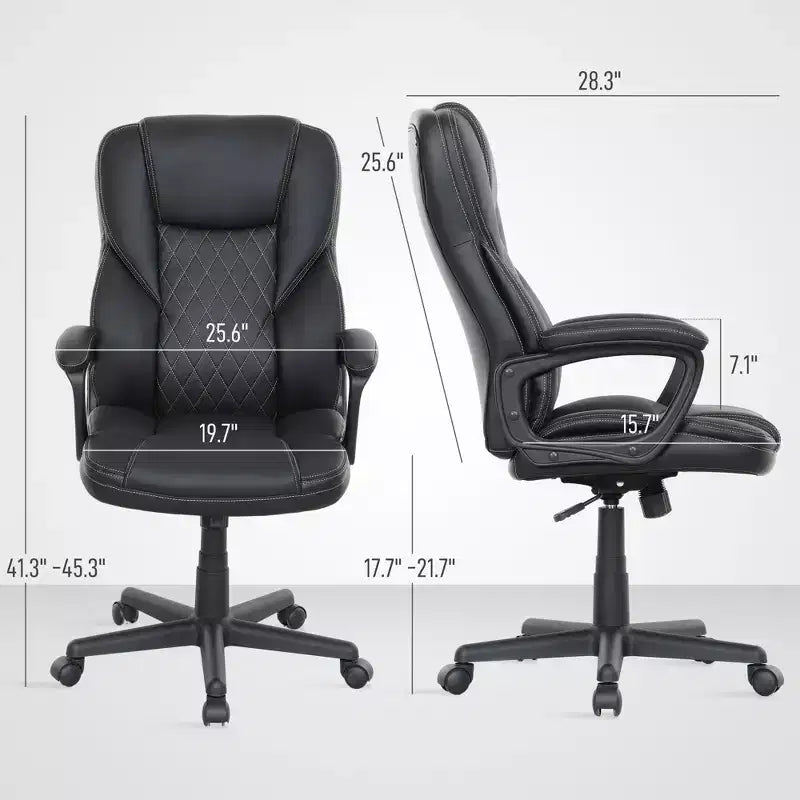 High Back Ergonomic Office Chair, PU Leather Executive Desk Chair with Adjustable Height and Swivel Wheels
