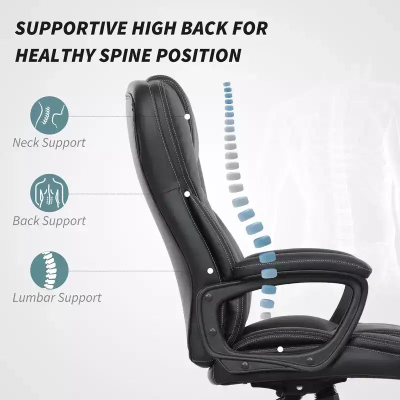 High Back Ergonomic Office Chair, PU Leather Executive Desk Chair with Adjustable Height and Swivel Wheels