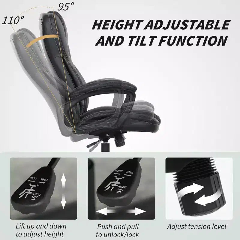 High Back Ergonomic Office Chair, PU Leather Executive Desk Chair with Adjustable Height and Swivel Wheels