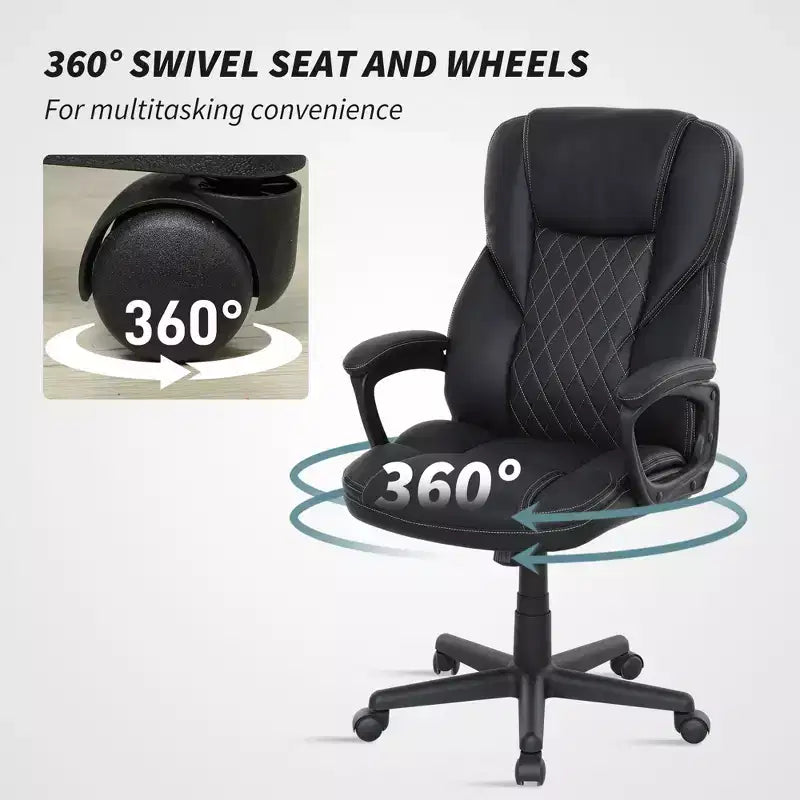 High Back Ergonomic Office Chair, PU Leather Executive Desk Chair with Adjustable Height and Swivel Wheels