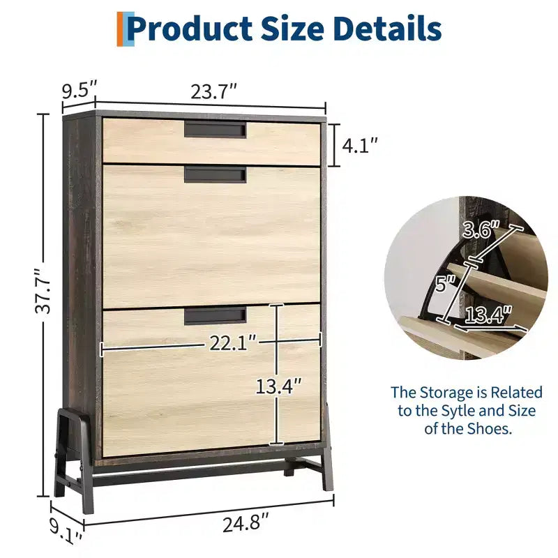 Shoe Storage Cabinet with 3 Flip-Drawers, Hidden Entryway Organizer, Freestanding Narrow Shoe Rack for Hallway & Living Room