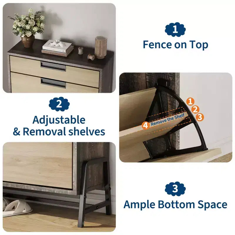 Shoe Storage Cabinet with 3 Flip-Drawers, Hidden Entryway Organizer, Freestanding Narrow Shoe Rack for Hallway & Living Room