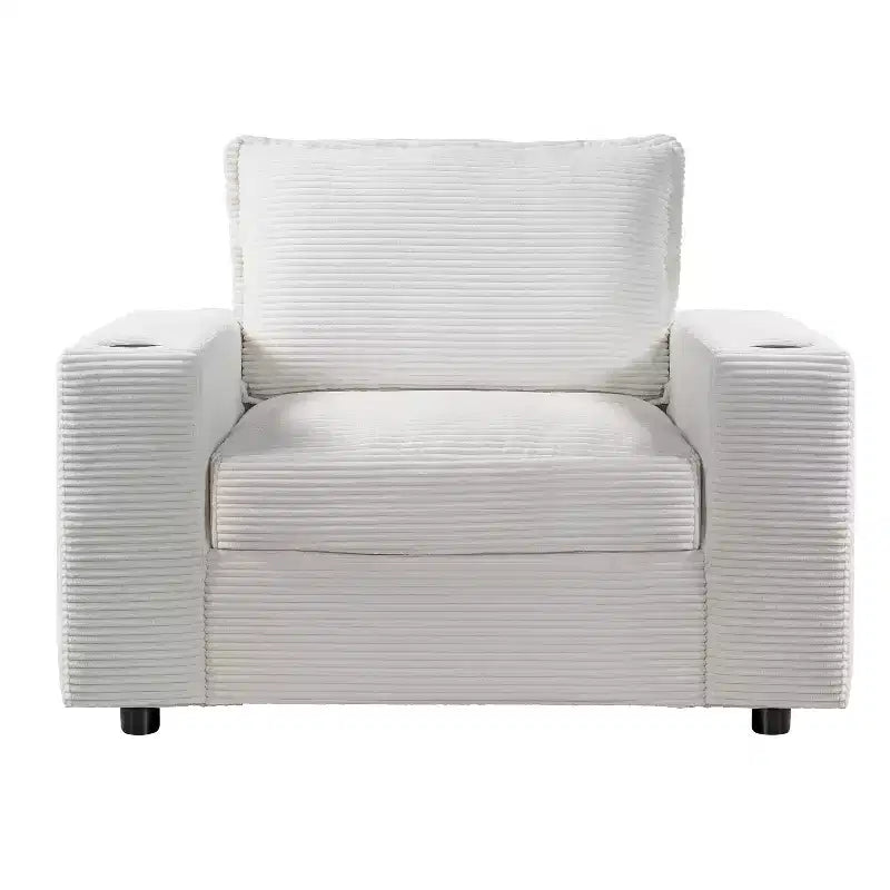 Oversized Accent Chair Upholstered Chaise Lounge with Storage Ottoman, Cup Holders & USB Port, Single Sleeper Sofa Bed Reading Couch - ModernLuxe