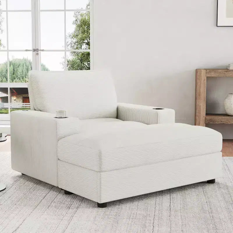 Oversized Accent Chair Upholstered Chaise Lounge with Storage Ottoman, Cup Holders & USB Port, Single Sleeper Sofa Bed Reading Couch - ModernLuxe