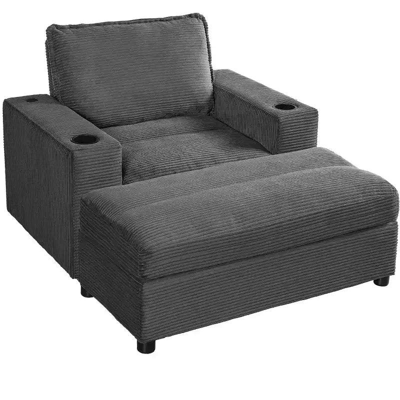 Oversized Accent Chair Upholstered Chaise Lounge with Storage Ottoman, Cup Holders & USB Port, Single Sleeper Sofa Bed Reading Couch - ModernLuxe