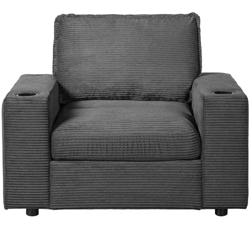 Oversized Accent Chair Upholstered Chaise Lounge with Storage Ottoman, Cup Holders & USB Port, Single Sleeper Sofa Bed Reading Couch - ModernLuxe