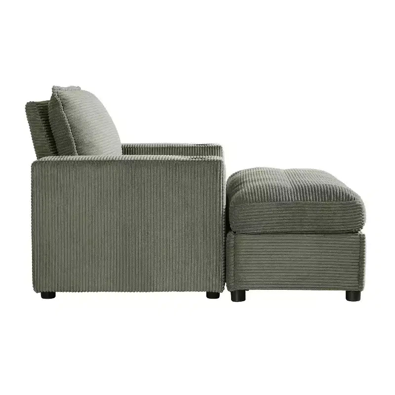 Oversized Accent Chair Upholstered Chaise Lounge with Storage Ottoman, Cup Holders & USB Port, Single Sleeper Sofa Bed Reading Couch - ModernLuxe