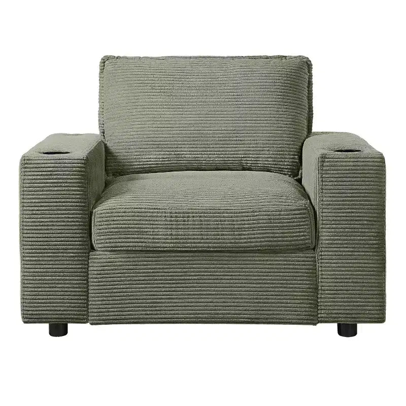 Oversized Accent Chair Upholstered Chaise Lounge with Storage Ottoman, Cup Holders & USB Port, Single Sleeper Sofa Bed Reading Couch - ModernLuxe