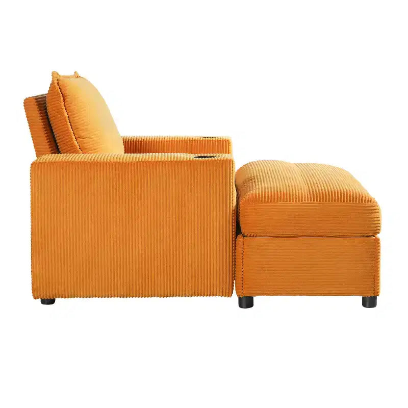 Oversized Accent Chair Upholstered Chaise Lounge with Storage Ottoman, Cup Holders & USB Port, Single Sleeper Sofa Bed Reading Couch - ModernLuxe